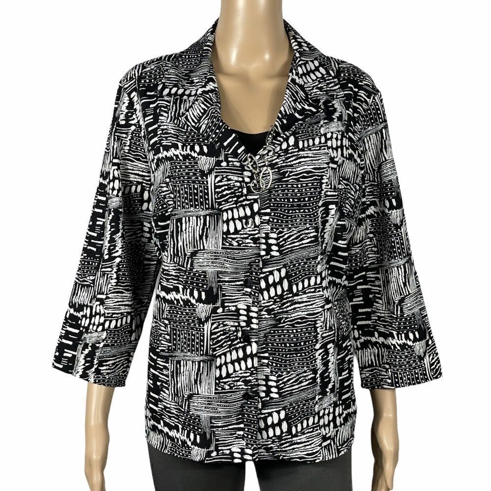 Notations Black and White Print Button Down Blouse